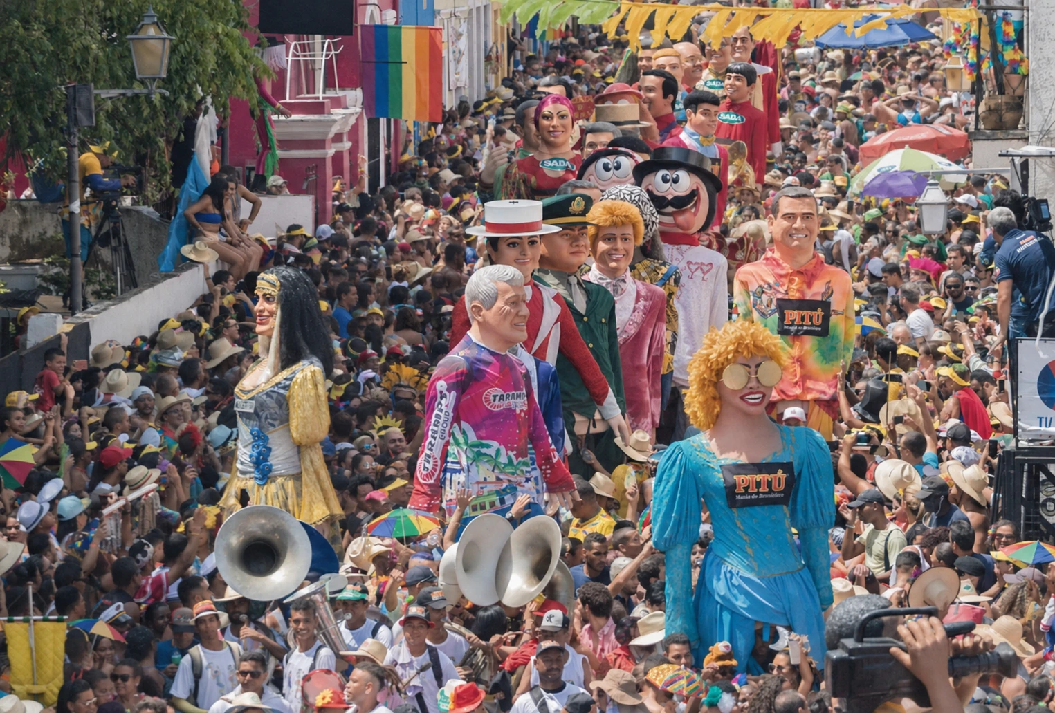 Bonecos gigantes, orquestra e foliões ocupam as ladeiras no carnaval de Olinda