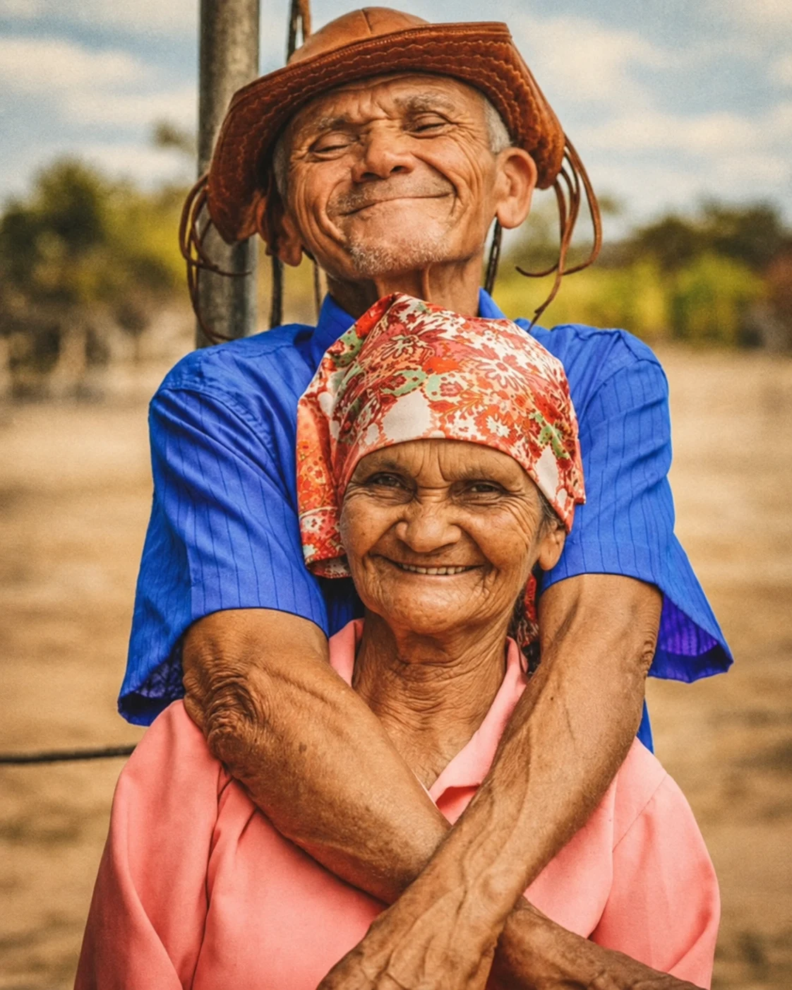 Casal sorrindo em um abraço, uma referência afetiva para MariaJosé
